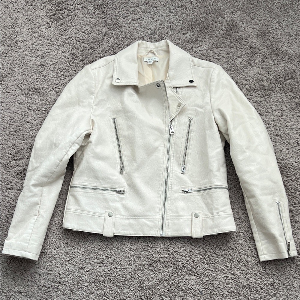 Topshop Vegan White Leather Moto Jacket